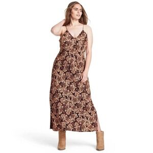 Nili Lotan for Target Womens Brown Paisley V-Neck Slip Dress Maxi Size 3X Boho